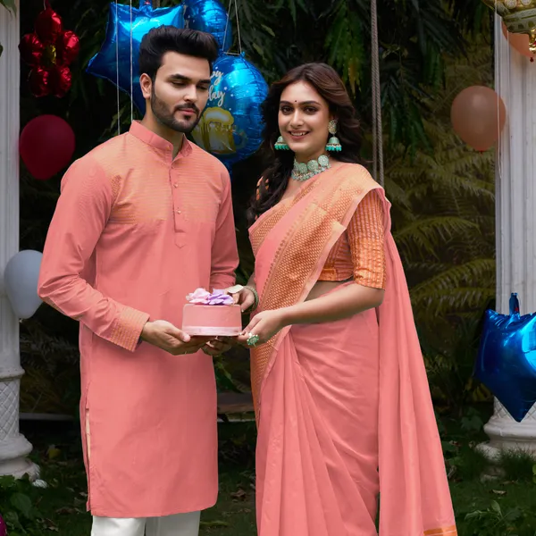 Aishwaria_Pink_Couple_Dress_Silk_Saree_&_Kurta