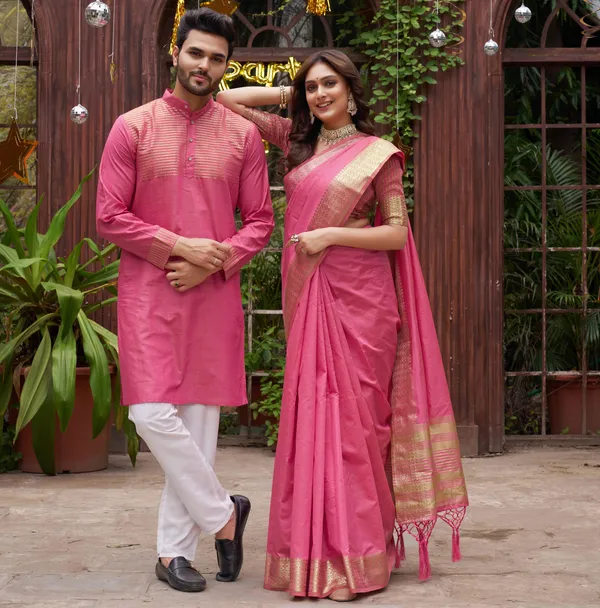 Asam_Pink_Couple_Dress_Silk_Saree_&_Kurta