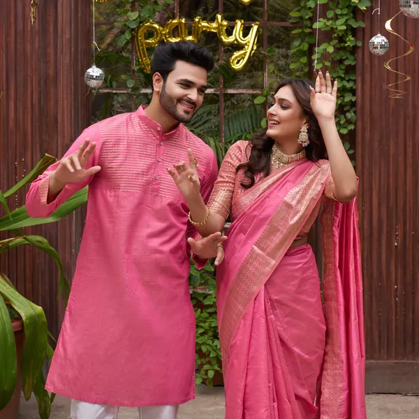 Asam_Pink_Couple_Dress_Silk_Saree_&_Kurta