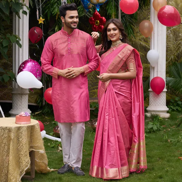 Asam_Pink_Couple_Dress_Silk_Saree_&_Kurta