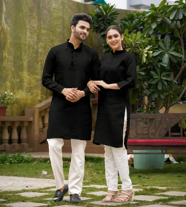 Linan_Cotton_Kurti_and_Kurta_Diamond_Black_Couple_Dress