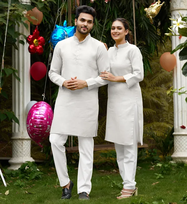 Linan_Cotton_Kurti_and_Kurta_Diamond_White_Couple_Dress