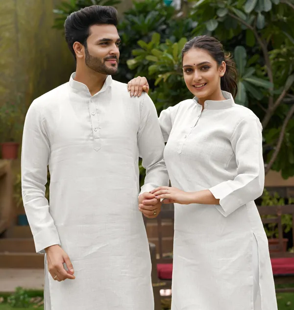 Linan_Cotton_Kurti_and_Kurta_Diamond_White_Couple_Dress