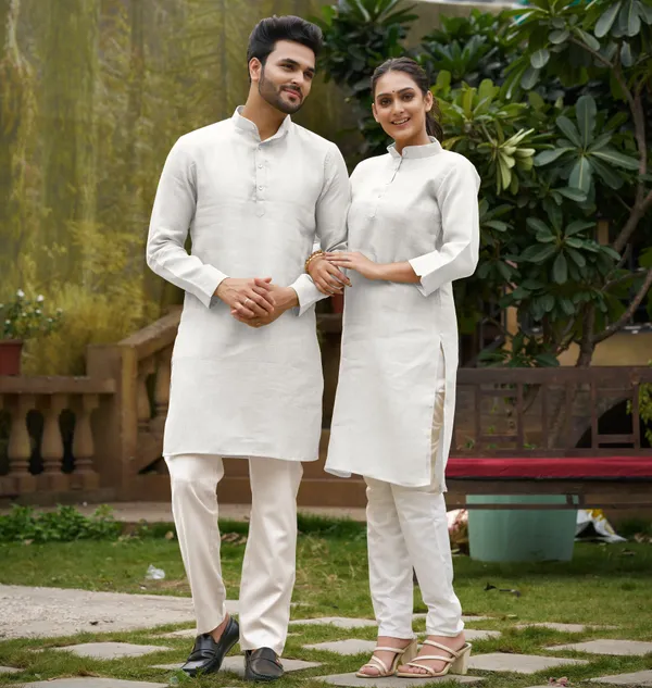 Linan_Cotton_Kurti_and_Kurta_Diamond_White_Couple_Dress