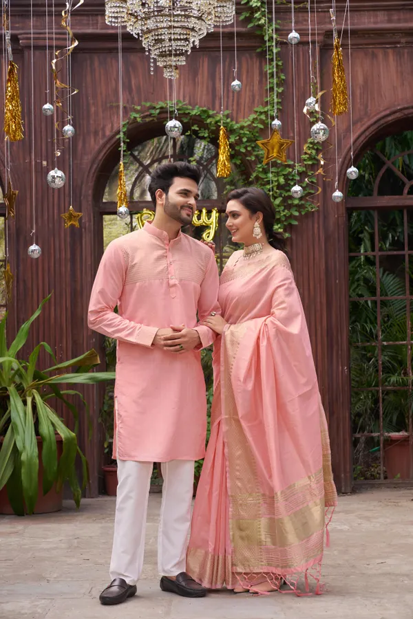 Kiara_Pink_Couple_Dress_Silk_Saree_&_Kurta
