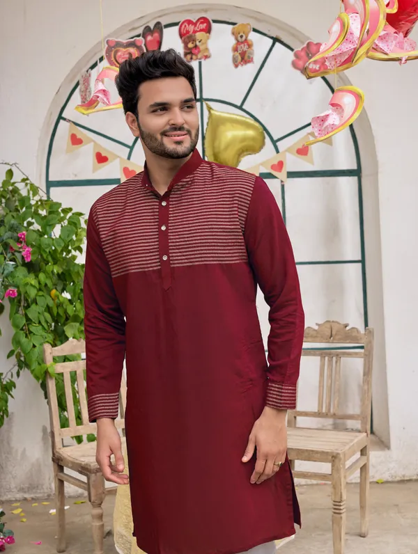 Pajama_Maroon_Couple_Set_Matching_Dress