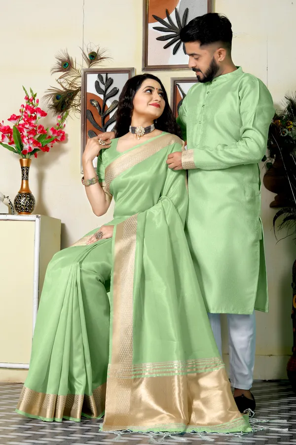 Couple_Combo_Dress_Silk_Saree_and_Kurta_Sweetie_Pista