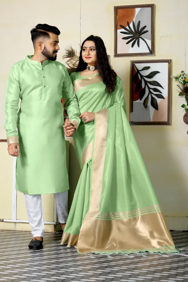 Couple_Combo_Dress_Silk_Saree_and_Kurta_Sweetie_Pista