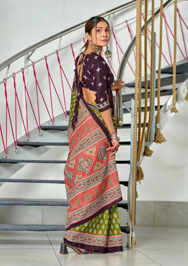 Handicraft_Beautiful_Handicraft_Pure_Soft_MulMulcotton_IKKAT_Hand_Blcok_Print_Saree_With_Blouce_Piece