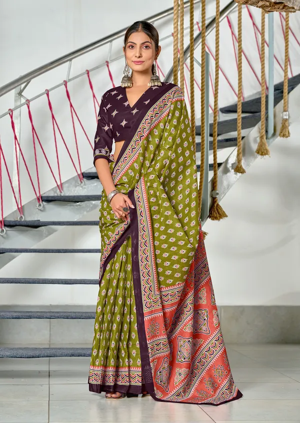 Handicraft_Beautiful_Handicraft_Pure_Soft_MulMulcotton_IKKAT_Hand_Blcok_Print_Saree_With_Blouce_Piece
