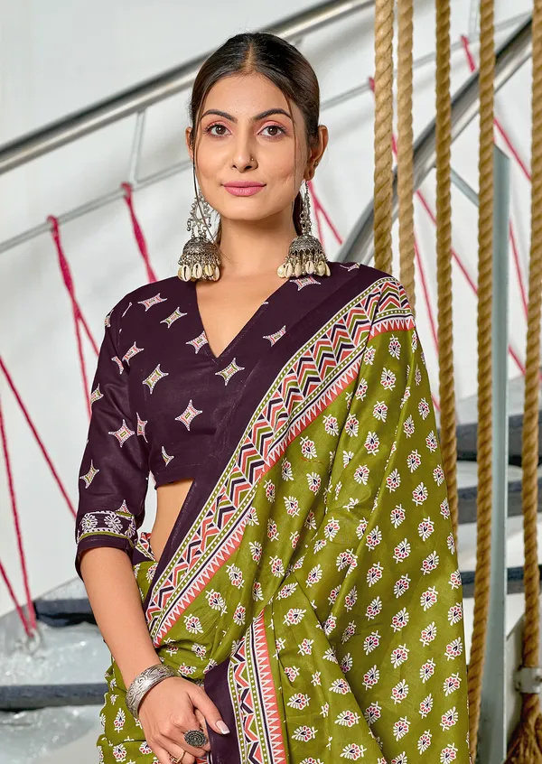Handicraft_Beautiful_Handicraft_Pure_Soft_MulMulcotton_IKKAT_Hand_Blcok_Print_Saree_With_Blouce_Piece