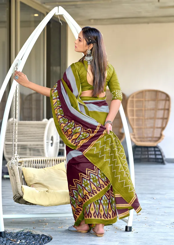 Handicraft_Beautiful_Handicraft_Pure_Soft_MulMulcotton_IKKAT_Hand_Blcok_Print_Saree_With_Blouce_Piece
