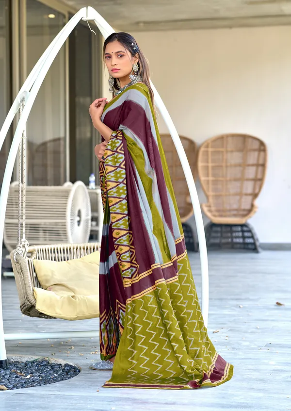 Handicraft_Beautiful_Handicraft_Pure_Soft_MulMulcotton_IKKAT_Hand_Blcok_Print_Saree_With_Blouce_Piece