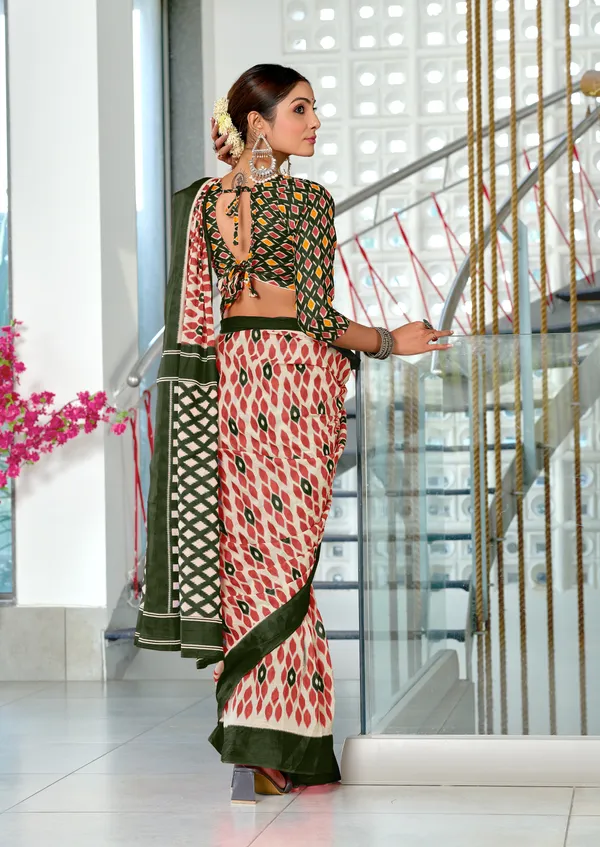Handicraft_Beautiful_Handicraft_Pure_Soft_MulMulcotton_IKKAT_Hand_Blcok_Print_Saree_With_Blouce_Piece