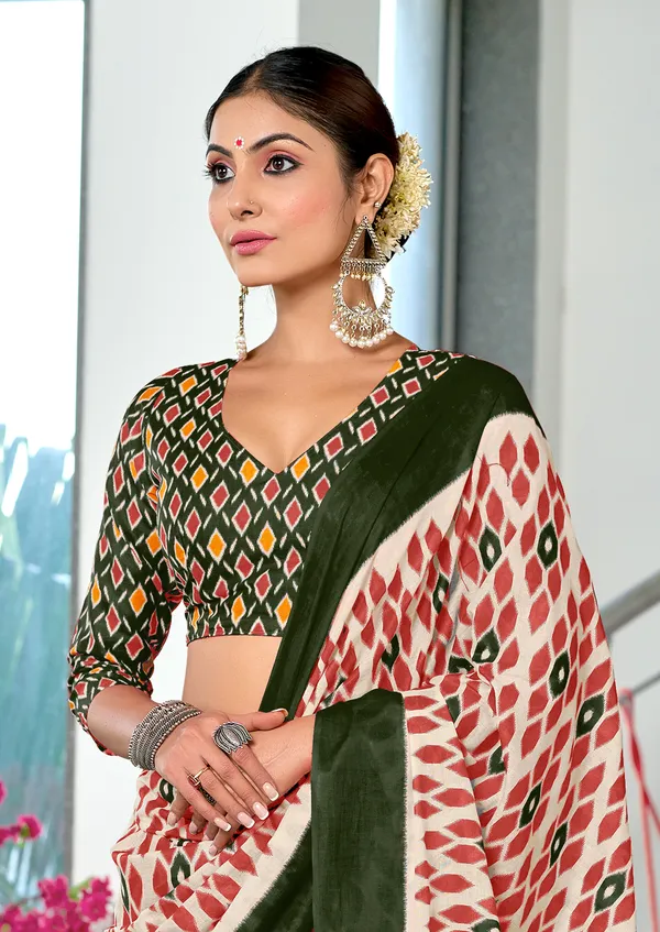 Handicraft_Beautiful_Handicraft_Pure_Soft_MulMulcotton_IKKAT_Hand_Blcok_Print_Saree_With_Blouce_Piece