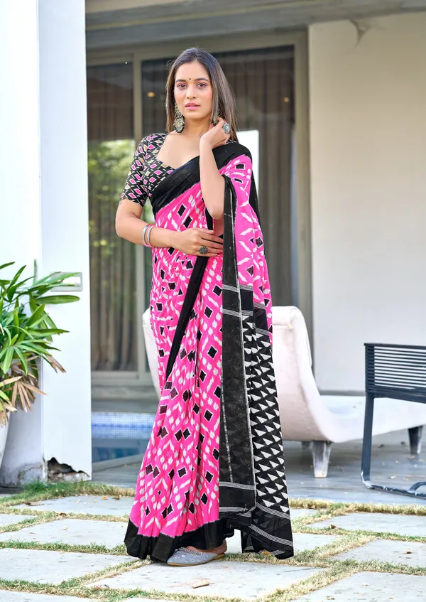 Handicraft_Beautiful_Handicraft_Pure_Soft_MulMulcotton_IKKAT_Hand_Blcok_Print_Saree_With_Blouce_Piece