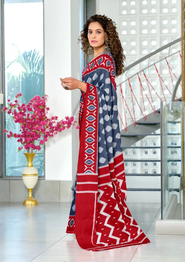 Handicraft_Beautiful_Handicraft_Pure_Soft_MulMulcotton_IKKAT_Hand_Blcok_Print_Saree_With_Blouce_Piece
