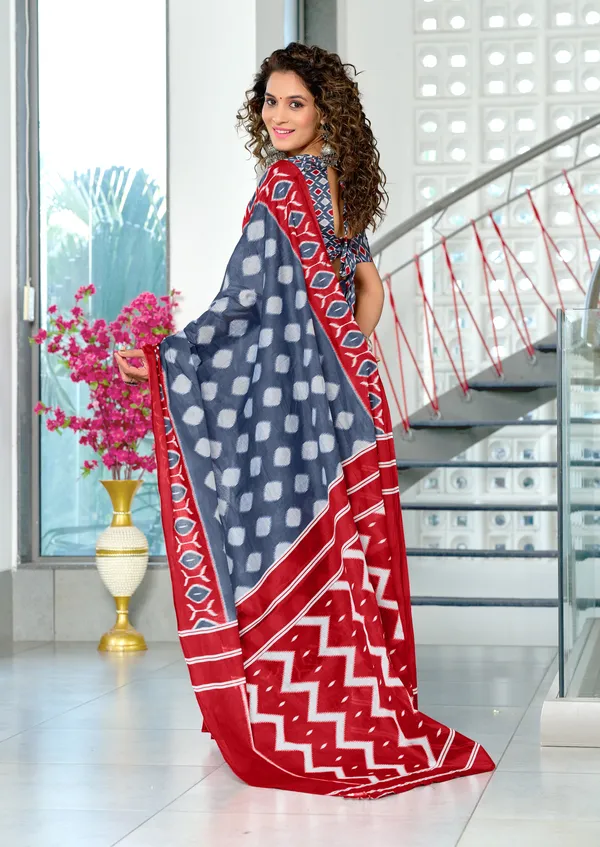 Handicraft_Beautiful_Handicraft_Pure_Soft_MulMulcotton_IKKAT_Hand_Blcok_Print_Saree_With_Blouce_Piece