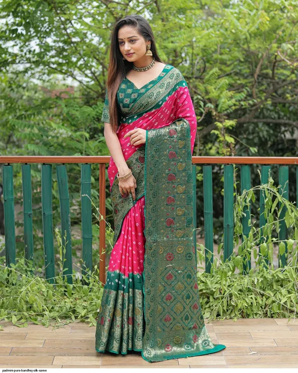 New_Stylish_Kanjivaram_Bandhej_Silk__Pretty_Boutique_saree_With_Zari_Woven_Border