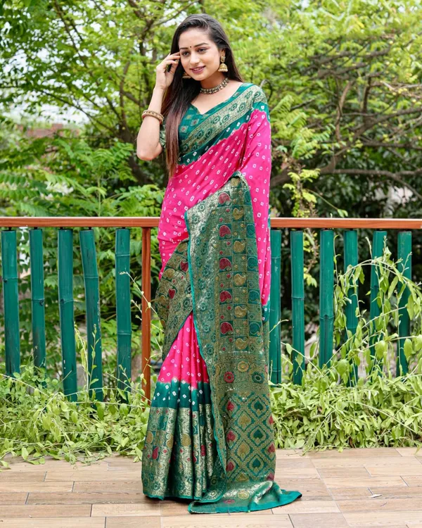 New_Stylish_Kanjivaram_Bandhej_Silk__Pretty_Boutique_saree_With_Zari_Woven_Border