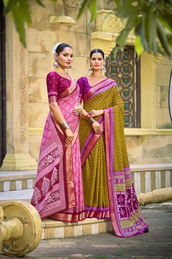 Beautiful_Handicraft_Pure_Soft_MulMul_Cotton_Block_Printed_Zari_Border_Saree_With_Blouse_Piece