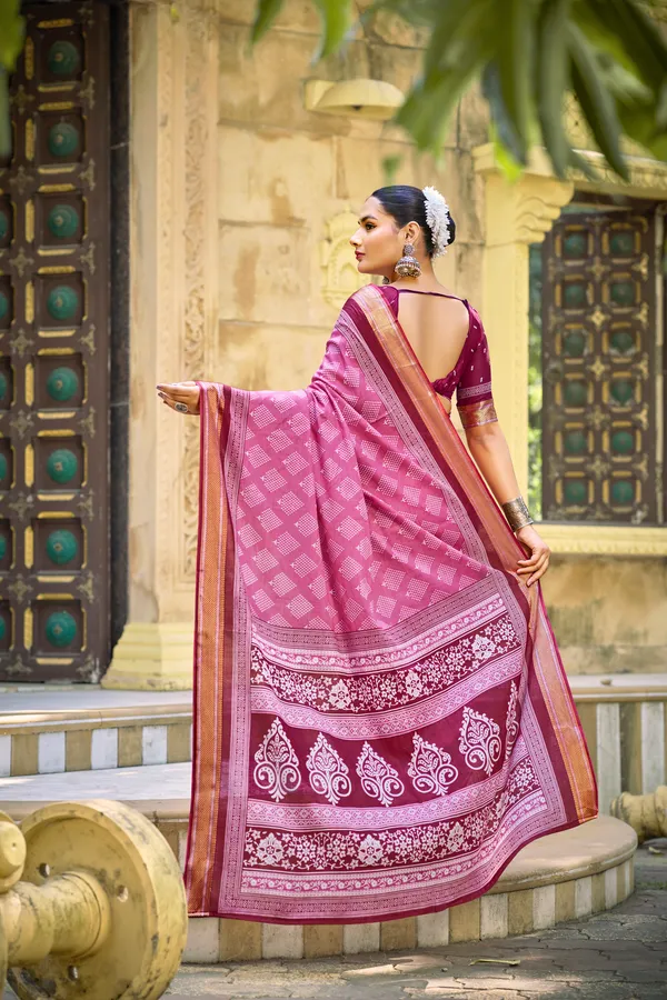 Beautiful_Handicraft_Pure_Soft_MulMul_Cotton_Block_Printed_Zari_Border_Saree_With_Blouse_Piece