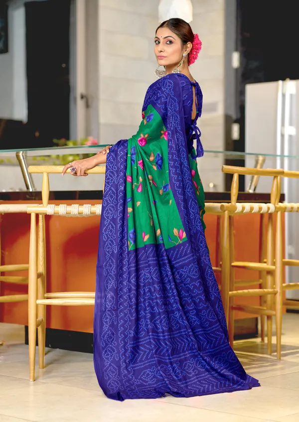 Handicraft_Beautiful_Handicraft_Pure_Soft_MulMulcotton_IKKAT_Hand_Blcok_Print_Saree_With_Blouce_Piece