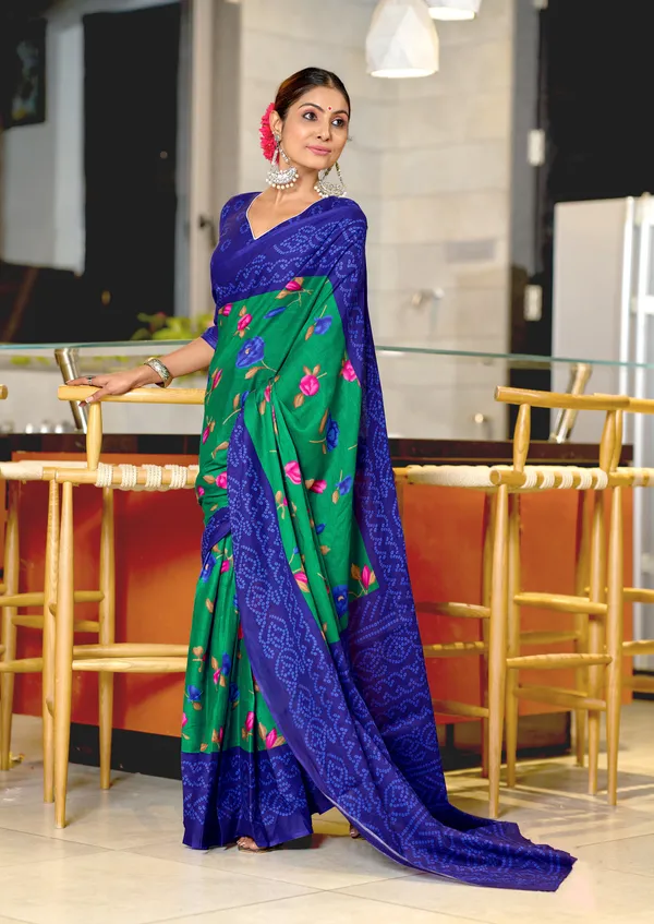 Handicraft_Beautiful_Handicraft_Pure_Soft_MulMulcotton_IKKAT_Hand_Blcok_Print_Saree_With_Blouce_Piece