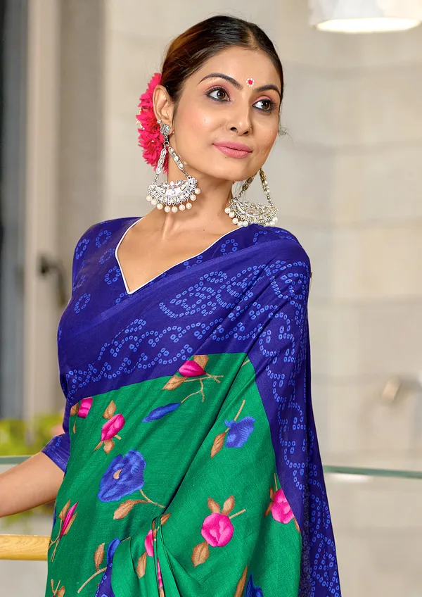Handicraft_Beautiful_Handicraft_Pure_Soft_MulMulcotton_IKKAT_Hand_Blcok_Print_Saree_With_Blouce_Piece