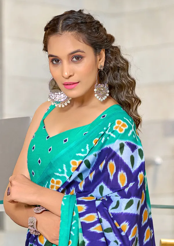 Handicraft_Beautiful_Handicraft_Pure_Soft_MulMulcotton_IKKAT_Hand_Blcok_Print_Saree_With_Blouce_Piece
