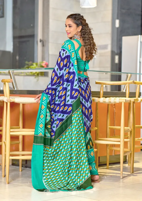 Handicraft_Beautiful_Handicraft_Pure_Soft_MulMulcotton_IKKAT_Hand_Blcok_Print_Saree_With_Blouce_Piece