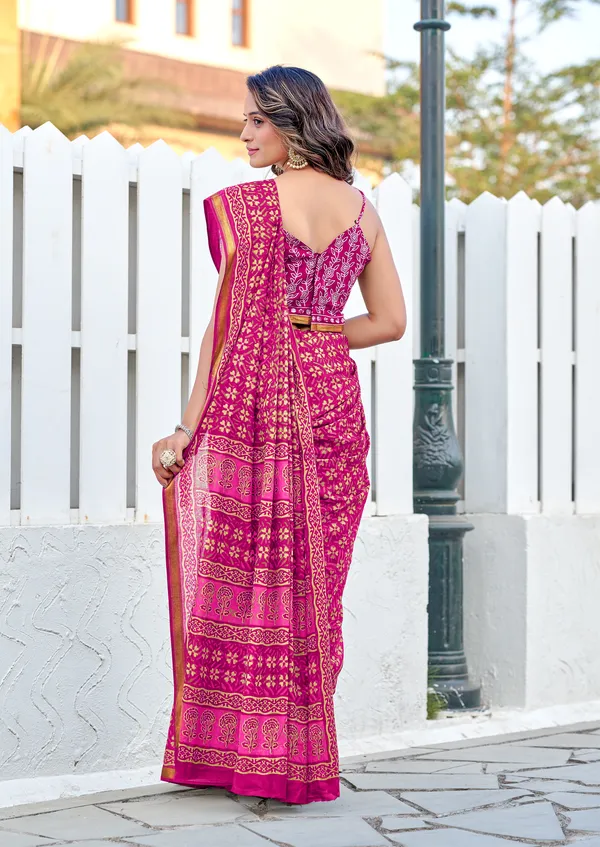 Pink_Beautiful_Jaipuri_Handicraft_Block_Print_Pure_Soft_MulMul_Cotton_Zari_Border_Saree_With_Blouse_Piece