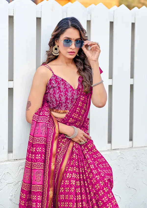 Pink_Beautiful_Jaipuri_Handicraft_Block_Print_Pure_Soft_MulMul_Cotton_Zari_Border_Saree_With_Blouse_Piece