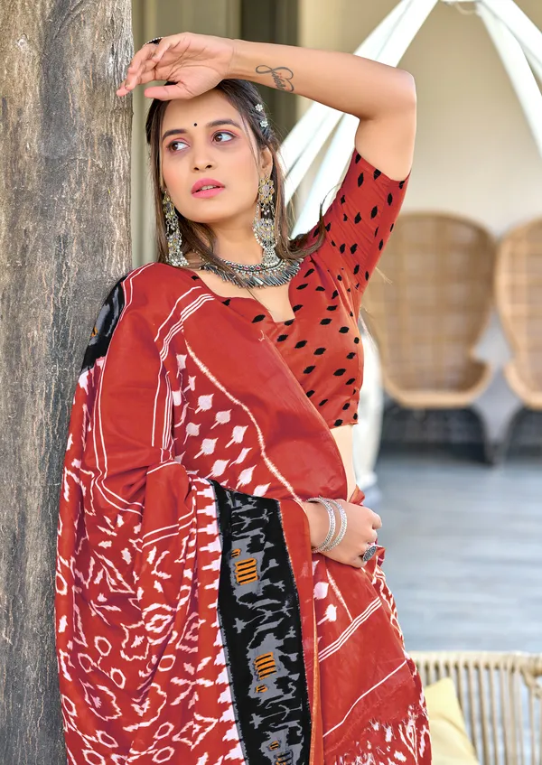 Handicraft_Beautiful_Handicraft_Pure_Soft_MulMulcotton_IKKAT_Hand_Blcok_Print_Saree_With_Blouce_Piece