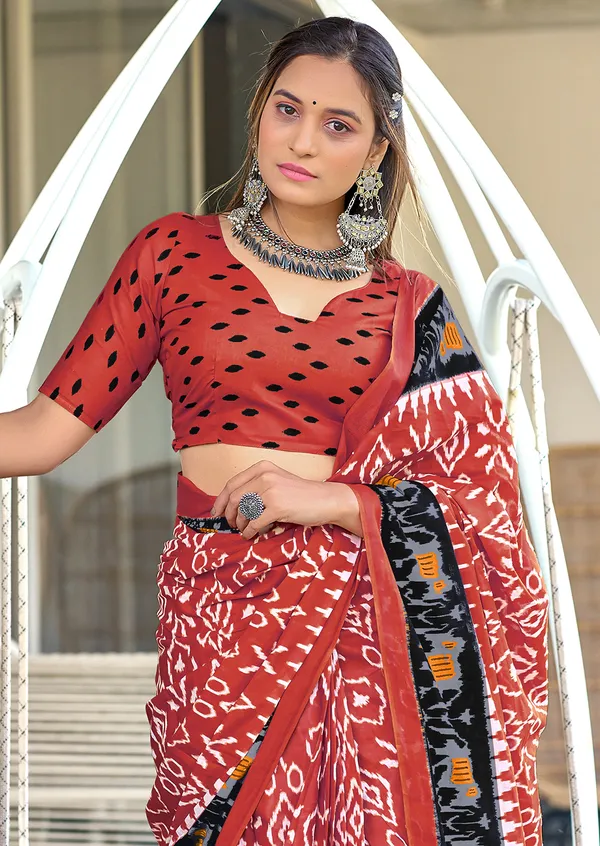 Handicraft_Beautiful_Handicraft_Pure_Soft_MulMulcotton_IKKAT_Hand_Blcok_Print_Saree_With_Blouce_Piece