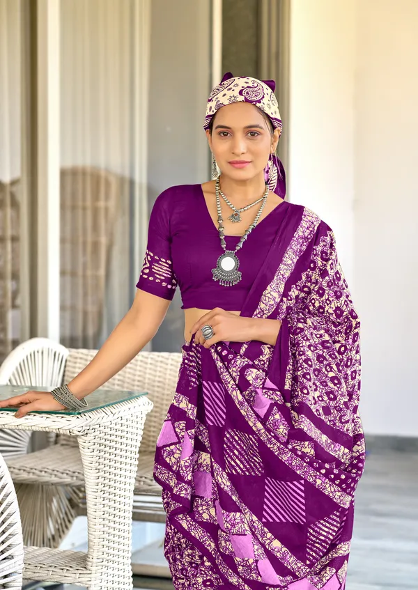 Handicraft_Beautiful_Handicraft_Pure_Soft_MulMulcotton_IKKAT_Hand_Blcok_Print_Saree_With_Blouce_Piece