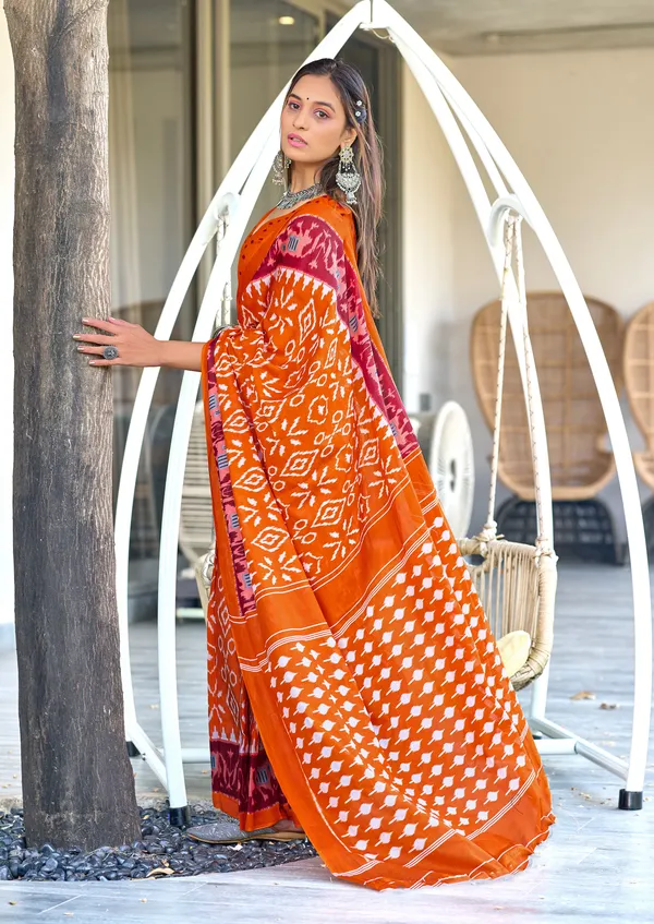 Handicraft_Beautiful_Handicraft_Pure_Soft_MulMulcotton_IKKAT_Hand_Blcok_Print_Saree_With_Blouce_Piece