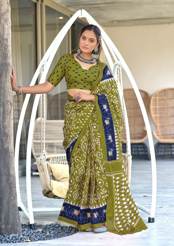 Handicraft_Beautiful_Handicraft_Pure_Soft_MulMulcotton_IKKAT_Hand_Blcok_Print_Saree_With_Blouce_Piece