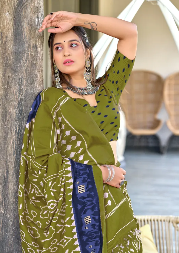 Handicraft_Beautiful_Handicraft_Pure_Soft_MulMulcotton_IKKAT_Hand_Blcok_Print_Saree_With_Blouce_Piece