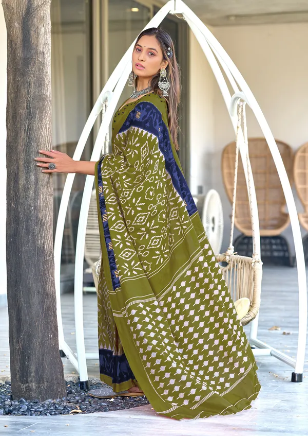 Handicraft_Beautiful_Handicraft_Pure_Soft_MulMulcotton_IKKAT_Hand_Blcok_Print_Saree_With_Blouce_Piece