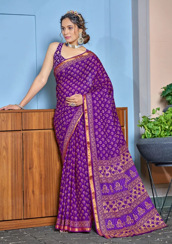 Beautiful_Zari_Border_Handicraft_Pure_Soft_MulMul_Ikkat_Hand_Print_Cotton_Saree_With_Blouse_Piece