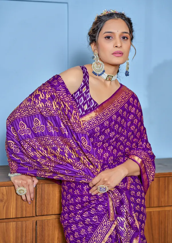 Beautiful_Zari_Border_Handicraft_Pure_Soft_MulMul_Ikkat_Hand_Print_Cotton_Saree_With_Blouse_Piece