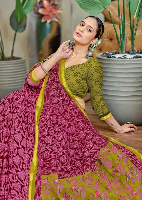 Pink_Beautiful_Jaipuri_Handicraft_Rajwadi_Block_Print_Pure_Soft_MulMul_Cotton_Zari_Border_Saree_With_Blouse_Piece