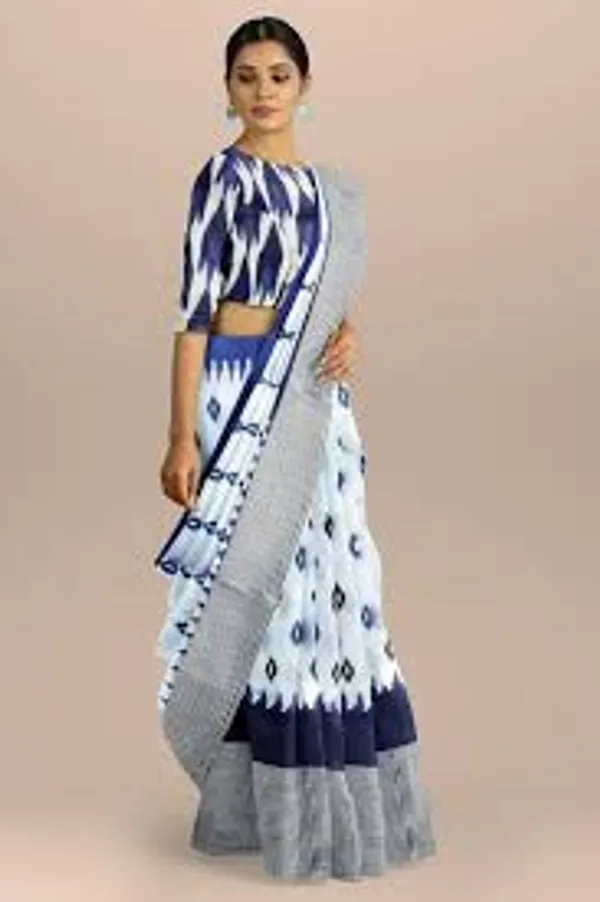 Handicraft_Women's_Pure_Soft_Cotton_Block_Printed_Casual_Wear_Saree_With_Blouse_Piece_Ragini_White_Green_With_Blouse_Piece