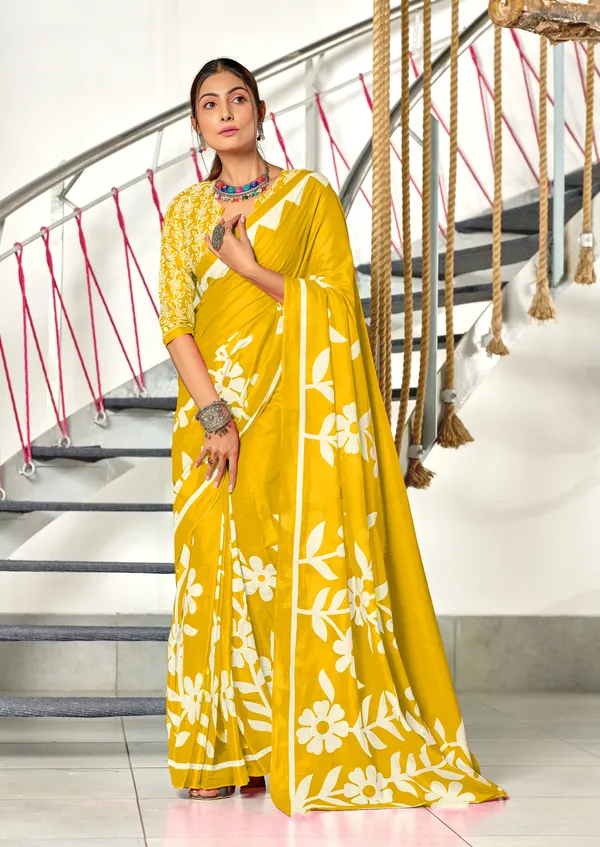 Handicraft_Beautiful_Handicraft_Pure_Soft_MulMulcotton_IKKAT_Hand_Blcok_Print_Saree_With_Blouce_Piece