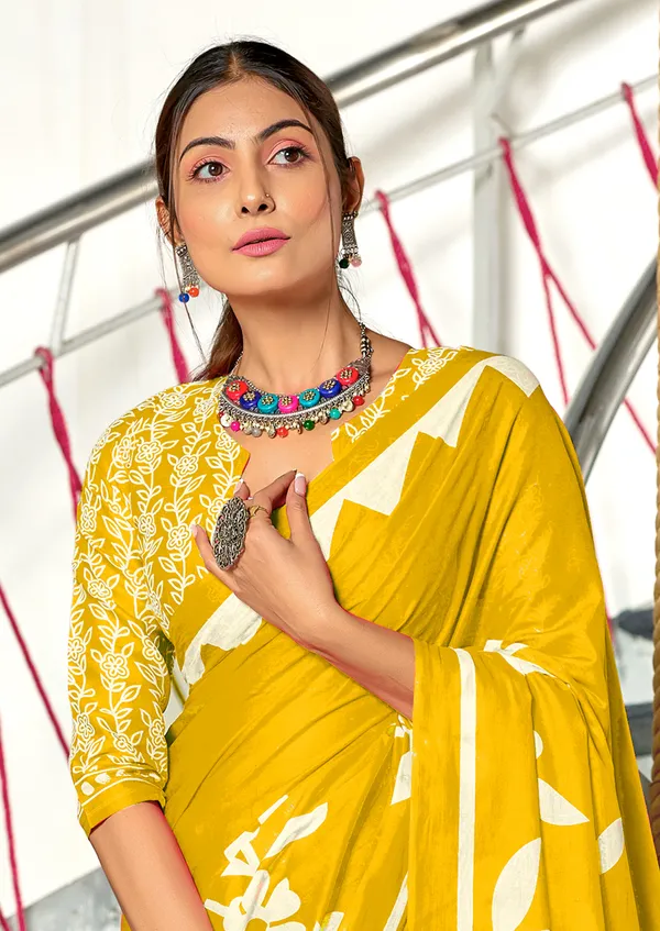 Handicraft_Beautiful_Handicraft_Pure_Soft_MulMulcotton_IKKAT_Hand_Blcok_Print_Saree_With_Blouce_Piece