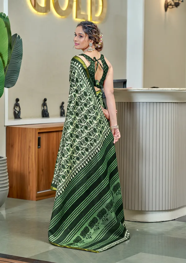 Beautiful_Zari_Border_Handicraft_Pure_Soft_MulMul_Jaipuri_Hand_Block_Print_Cotton_Saree_With_Blouse_Piece