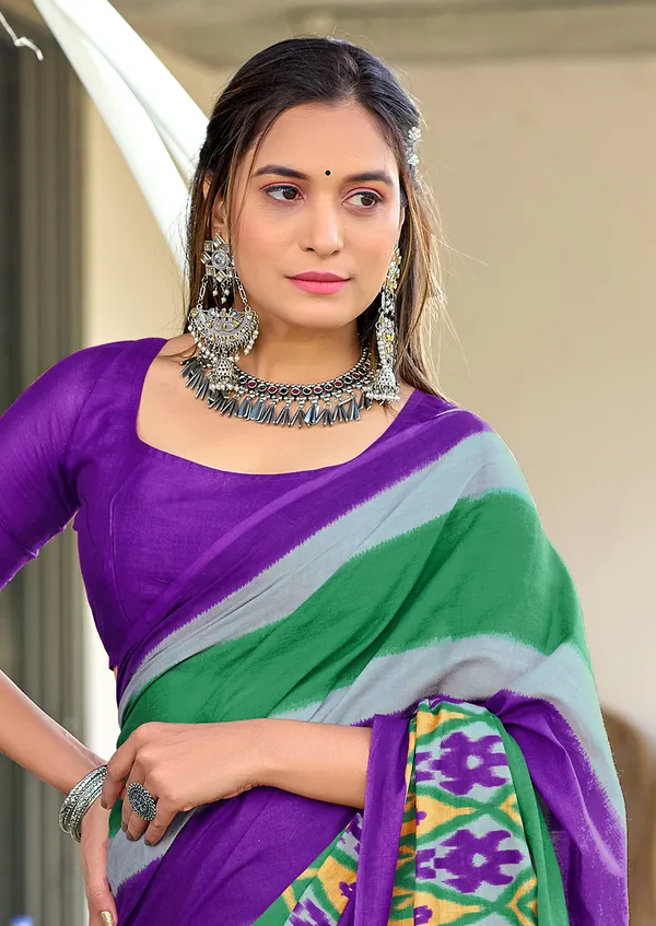 Handicraft_Beautiful_Handicraft_Pure_Soft_MulMulcotton_IKKAT_Hand_Blcok_Print_Saree_With_Blouce_Piece