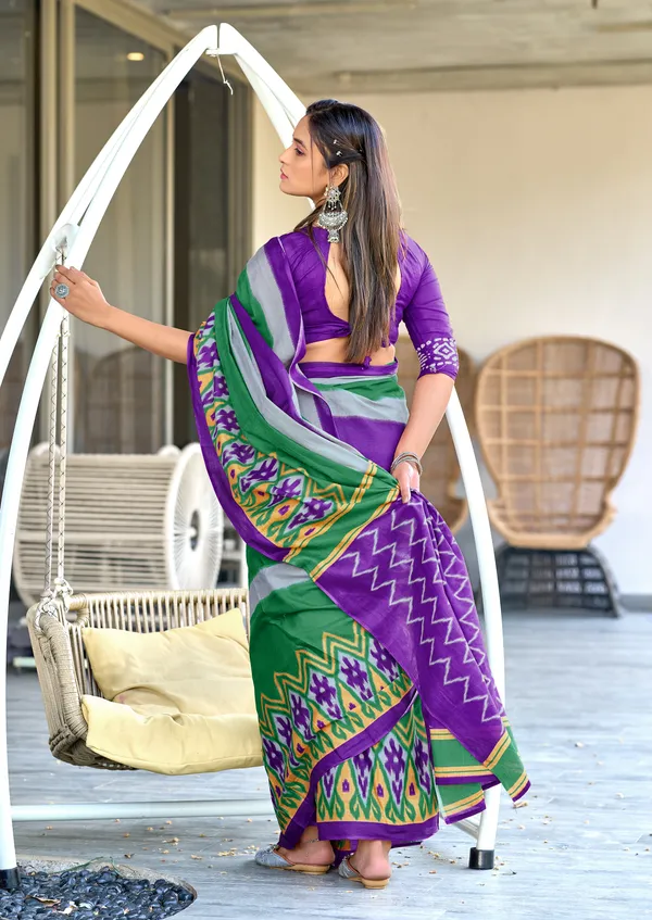 Handicraft_Beautiful_Handicraft_Pure_Soft_MulMulcotton_IKKAT_Hand_Blcok_Print_Saree_With_Blouce_Piece