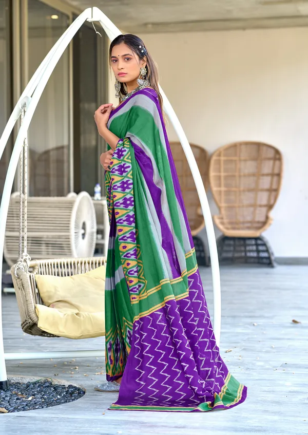 Handicraft_Beautiful_Handicraft_Pure_Soft_MulMulcotton_IKKAT_Hand_Blcok_Print_Saree_With_Blouce_Piece